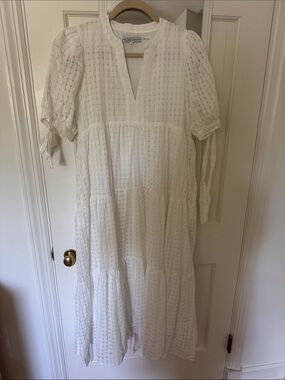 English Factory White Textured Tiered Midi Dress
